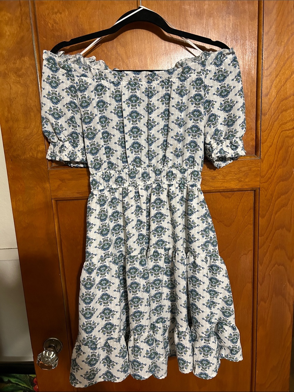 Blu Pepper Cream Midi Dress with Blue-Green Floral Print